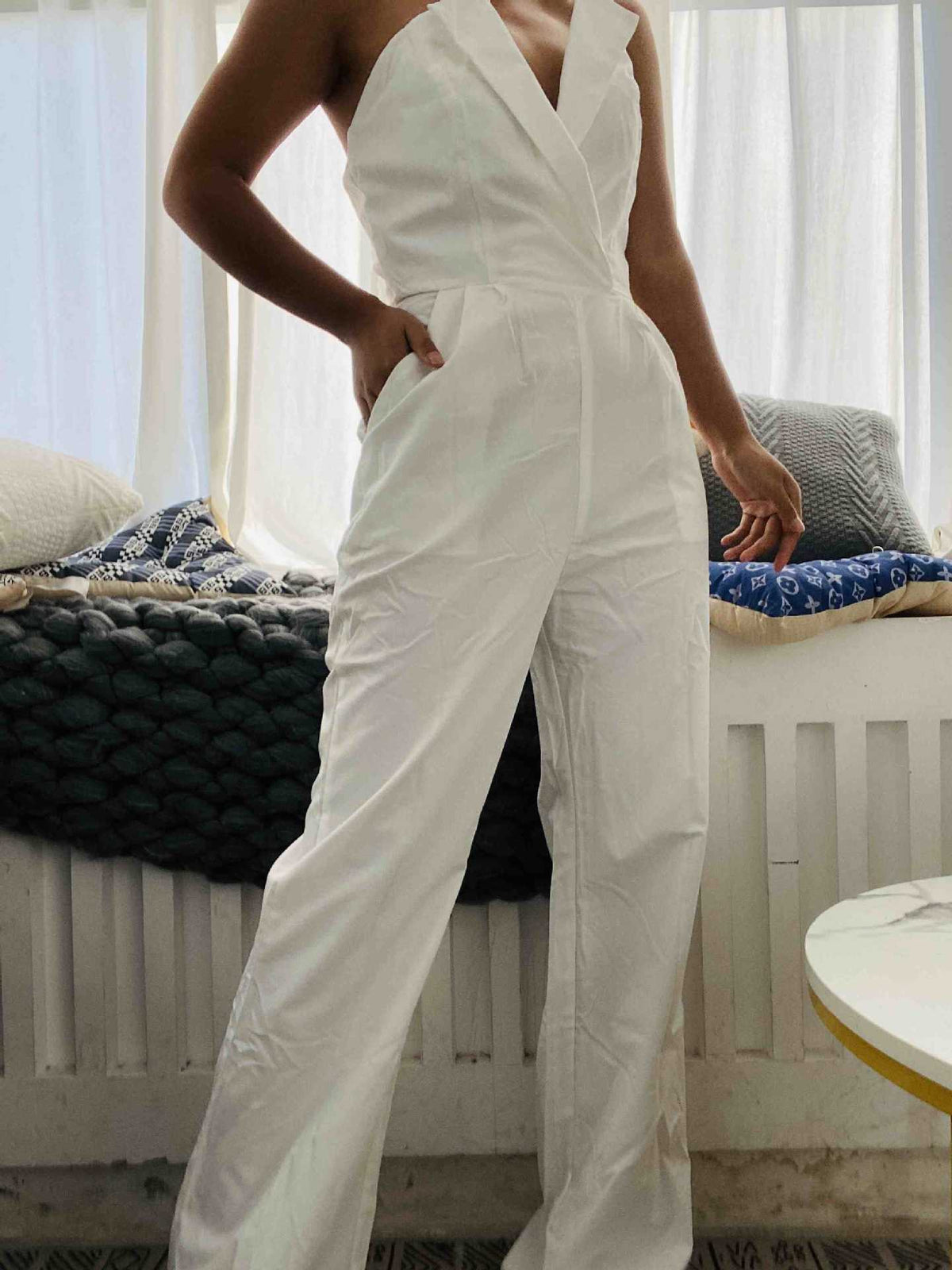 Women's Elegant Mid-Waist Straight-Leg Commuter Jumpsuit