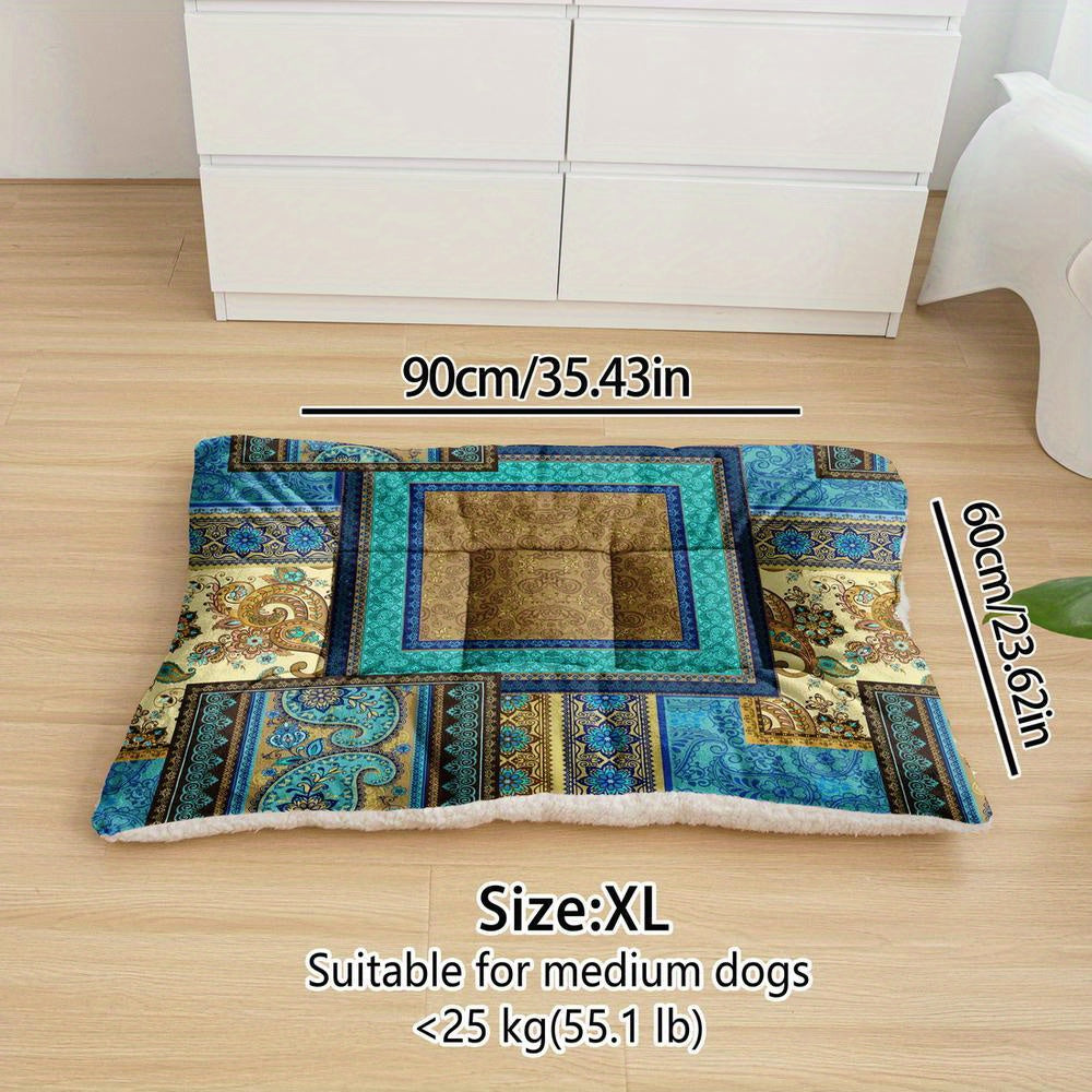 Extra-Large Plush Dog Sofa Bed With Geometric Palace Stripe Digital Print, Machine Washable Dog Bed, Suitable For Small, Medium, And Large Dogs, Made Of Soft And Breathable Thick Polyester Pet Mat.