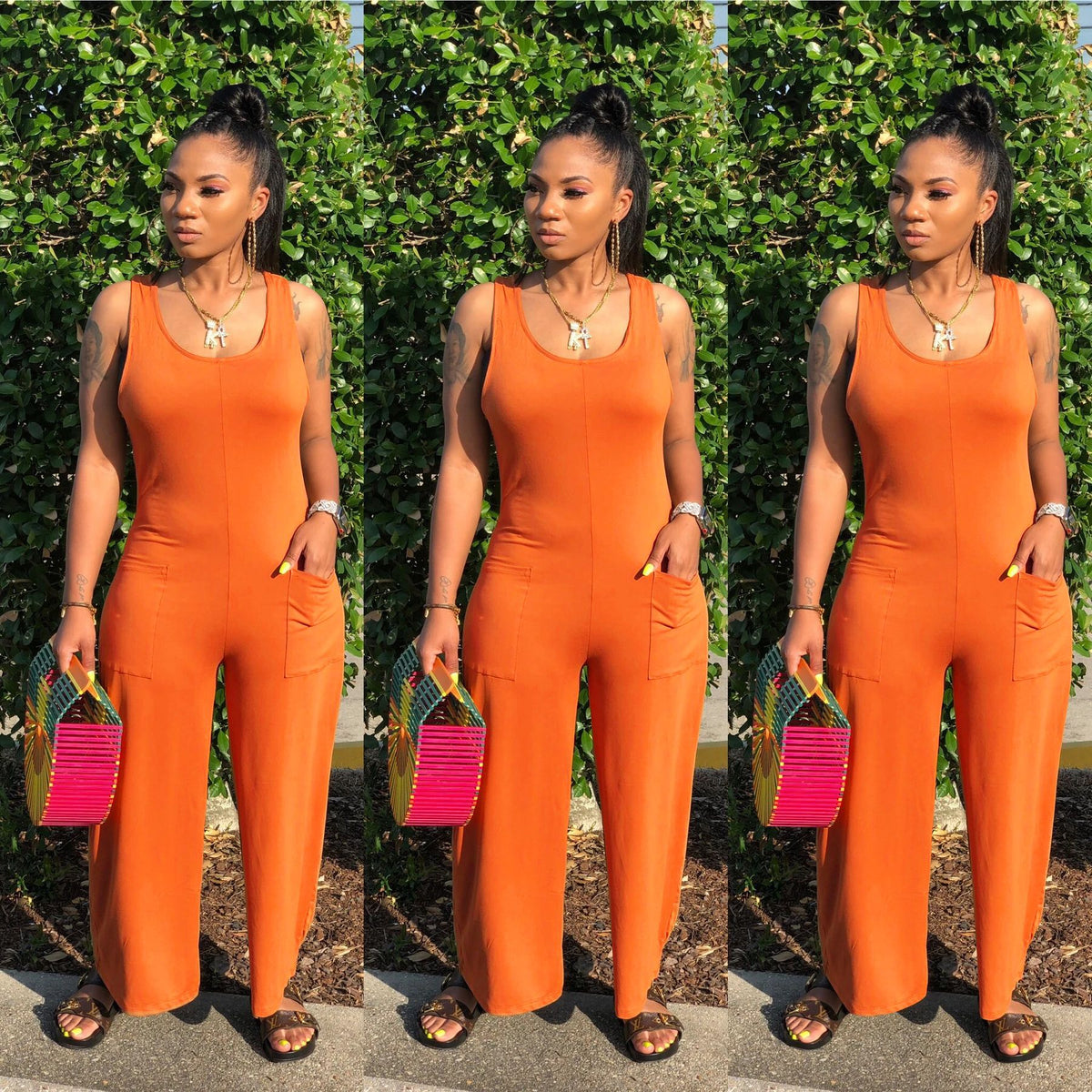 Round Neck Sleeveless Wide Leg Pants One-piece Nightclub Uniforms