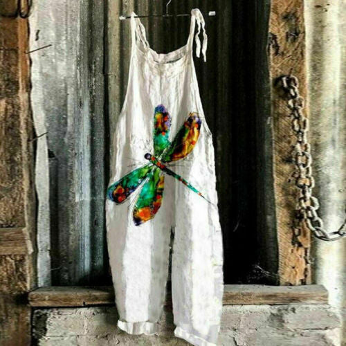 Vintage Print Sleeveless Wide Leg Jumpsuit