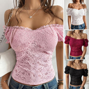 Off-Shoulder Lace Top – Slim Fit Cut-Out Midriff Shirt