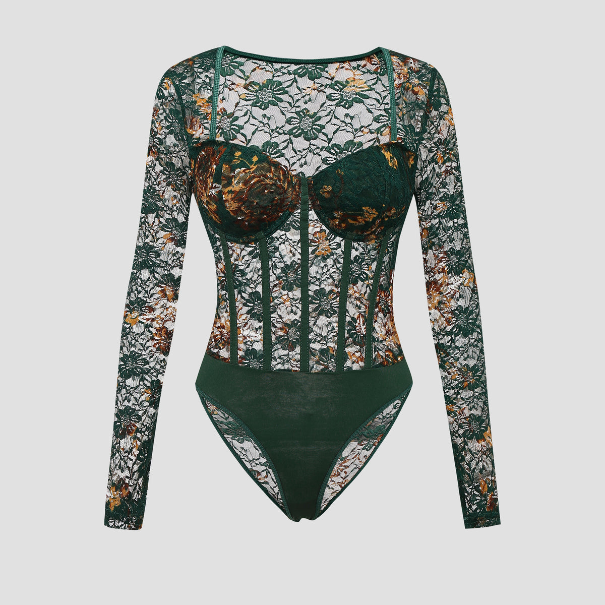 Retro Floral Lace Long Sleeve Romper