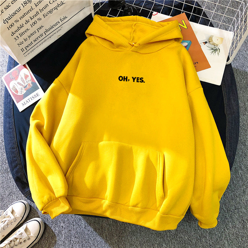 Cozy 'Oh Yes' Printed Loose Hoodie for Casual Everyday Wear