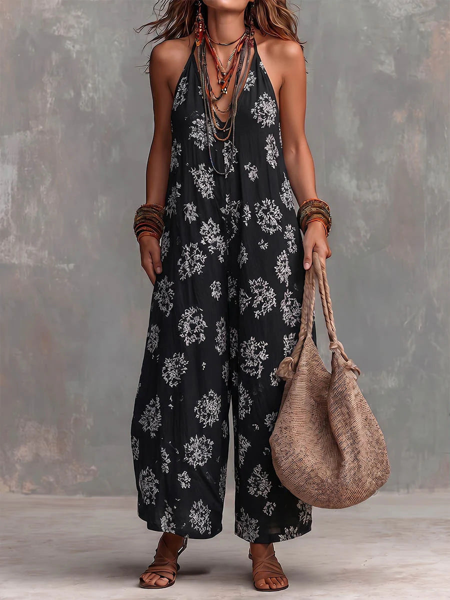 Chic V-Neck Sleeveless Printed Summer Jumpsuit