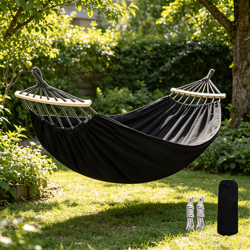 1pc Patio/Outdoor Hammock with Support Poles, Solid-Colored Fabric Hammock with Anti-Tip Design, Sturdy and Durable with Tie-Down Ropes - Ideal for Relaxing in the Patio, Outdoors, Indoors, and Camping, Outdoor Hammock, Single Person Hammock Chair