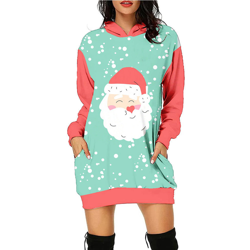 Festive Christmas Print Casual Holiday Sweater Dress