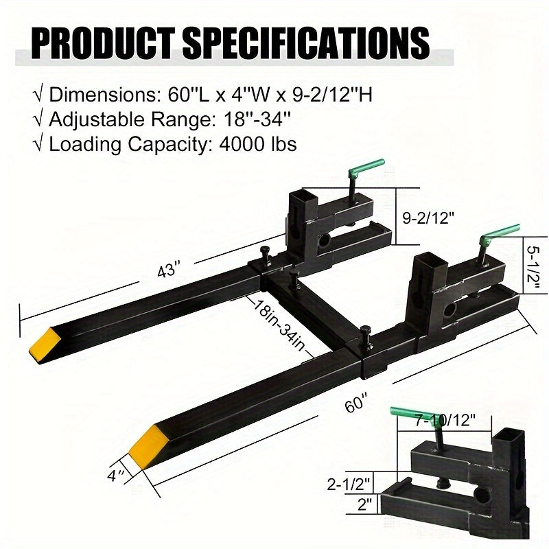 Heavy Duty Clamp‑On Debris Forks for Loader Bucket – 1500/4000 lb Capacity, Fits Skid‑Steer and Tractor