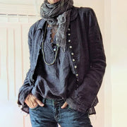 Button Polo Collar Solid Color Long Sleeve Shirt