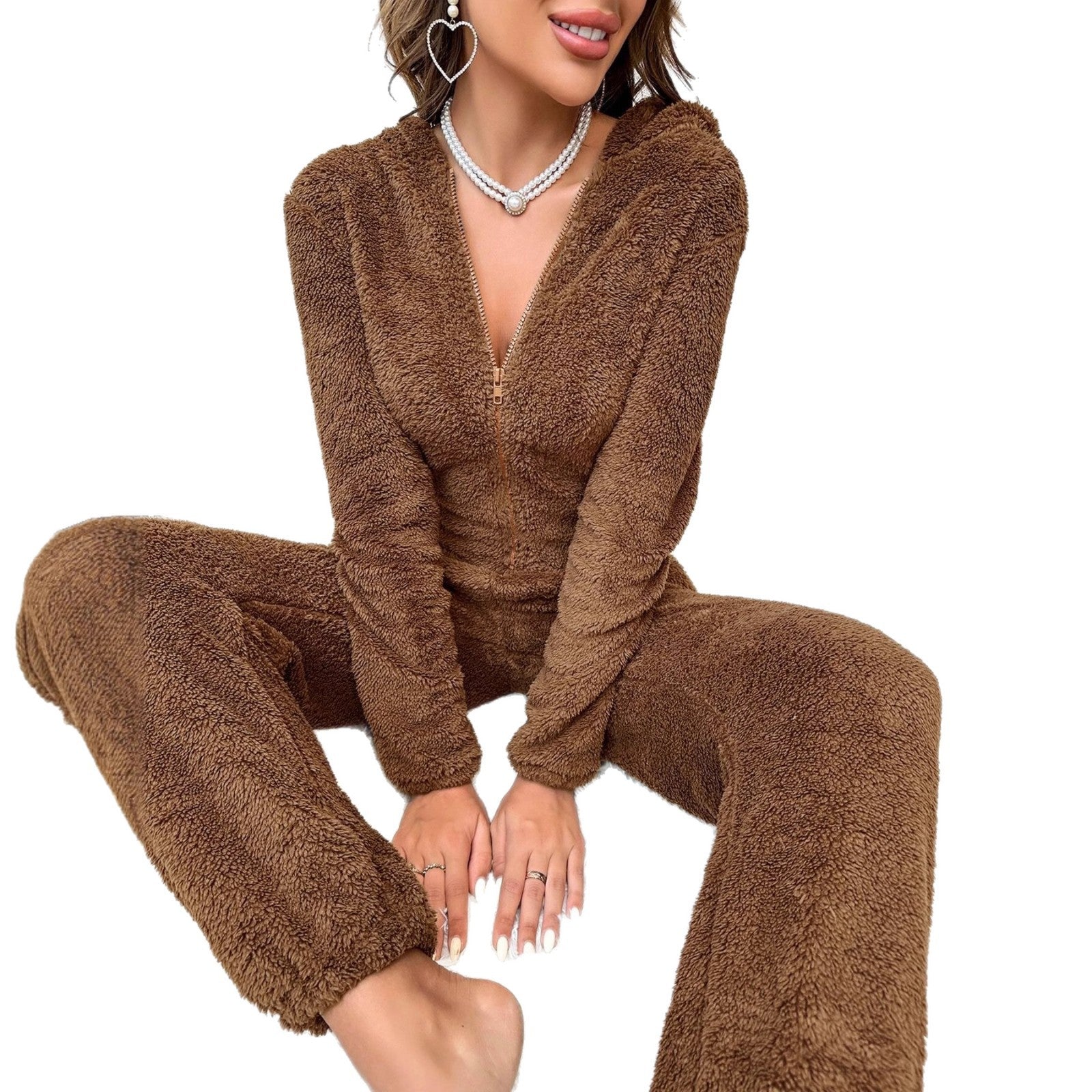 Plush Fleece-Lined Hooded Onesie Pajama Homewear