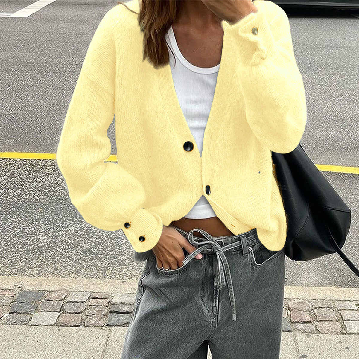 Fashionable Multi-color Sweater with Long Sleeves and Buttons for Women