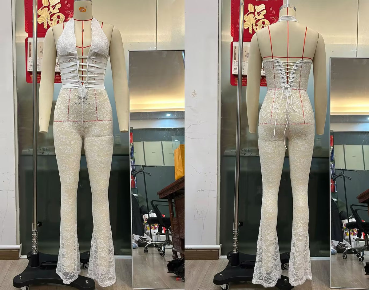 Women's Lace-Up Halter Slim Fit Jumpsuit