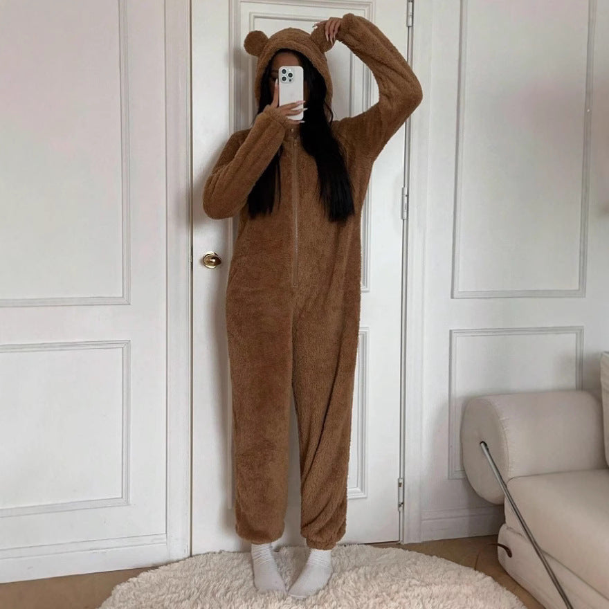 Cozy Animal Ear Jumpsuit with Zipper