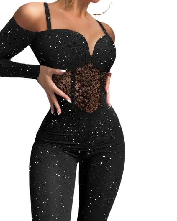 Women's Shimmer Suspender Jumpsuit Cropped Romper
