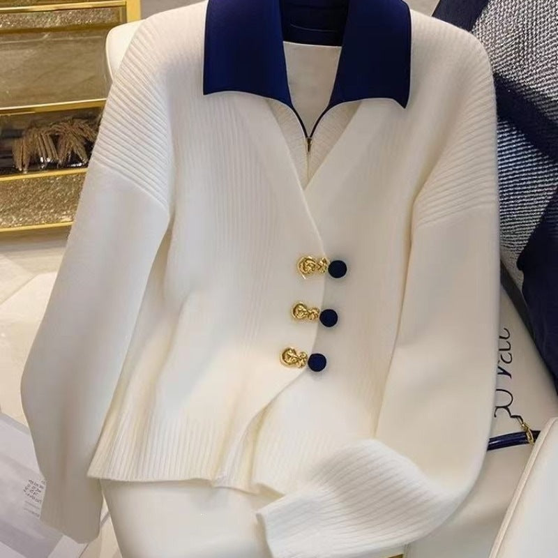 Fake Two-piece Knit Top for Women Chic and Sophisticated Chanel-style Sweater