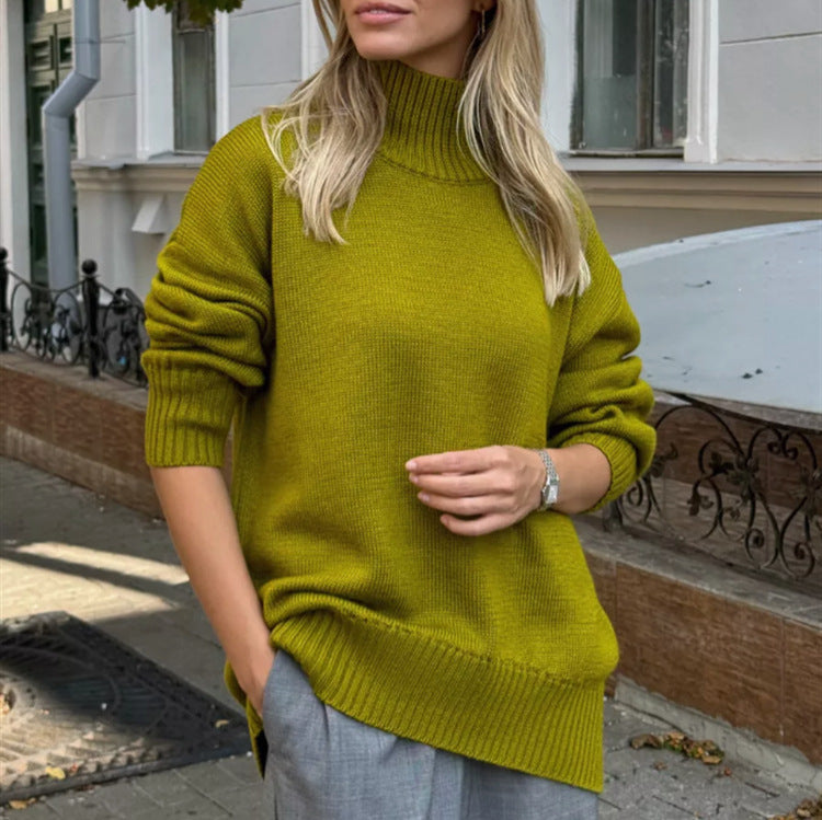 Simple and Casual Solid-color Pullover Knit Sweater