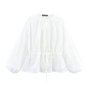 Women's Embroidered Lantern Sleeve Waist-controlled Top