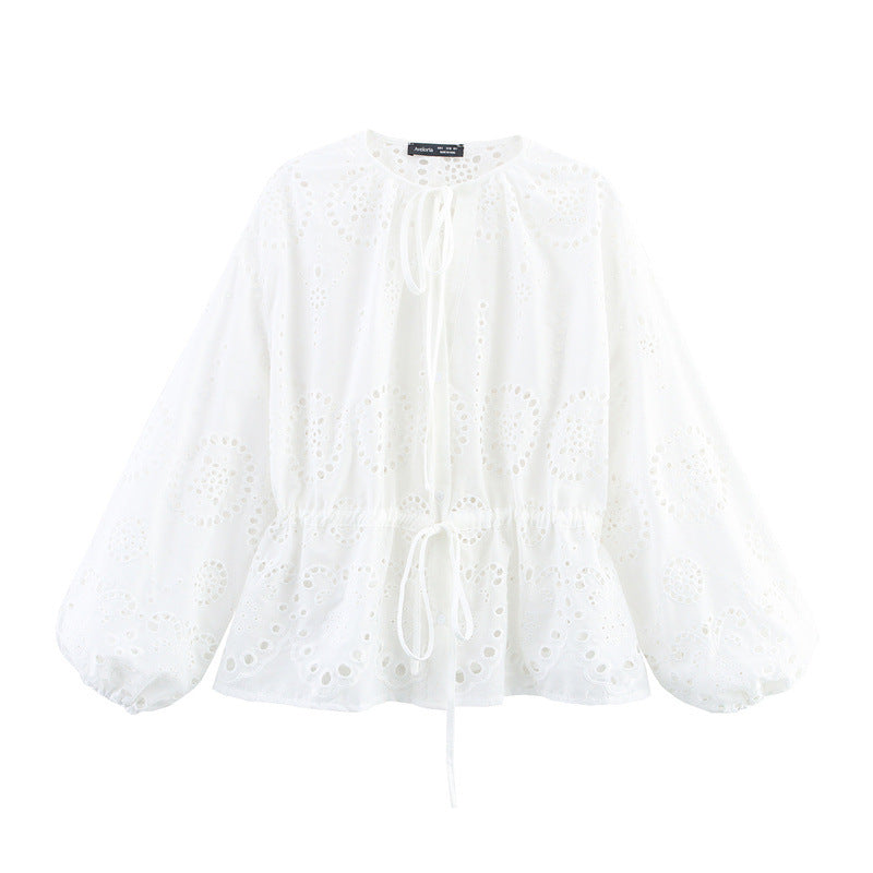 Women's Embroidered Lantern Sleeve Waist-controlled Top