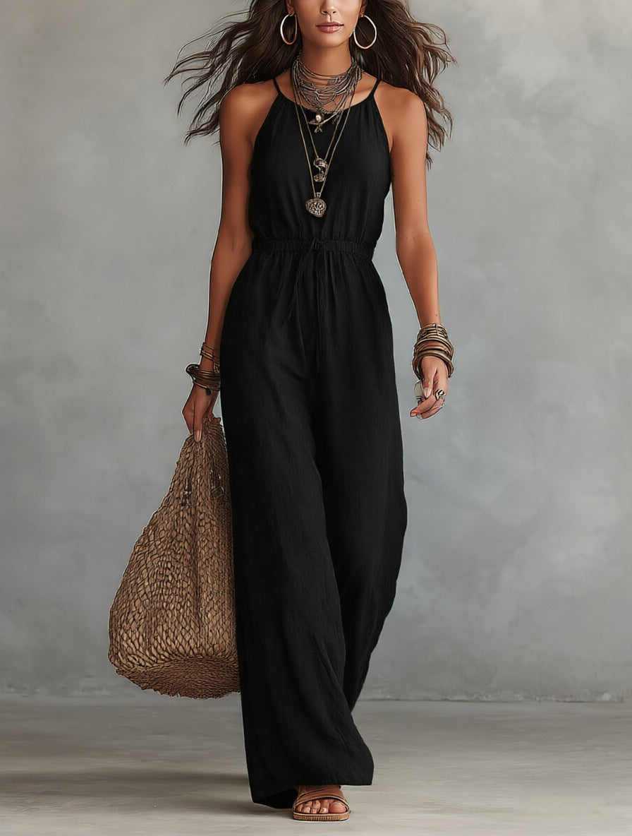 Womens Strap-style Loose-fit Wide-leg Casual Jumpsuit