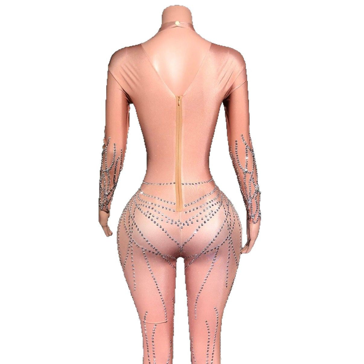 Women's Sparkly Rhinestone Striped Tight Jumpsuit