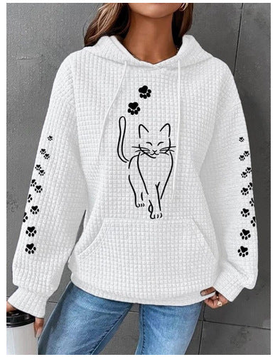 Cozy Waffle Knit Letter Print Hooded Sweatshirt