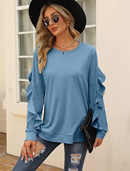 Chic Pleated Long Sleeve Round Neck Casual Women's Sweater