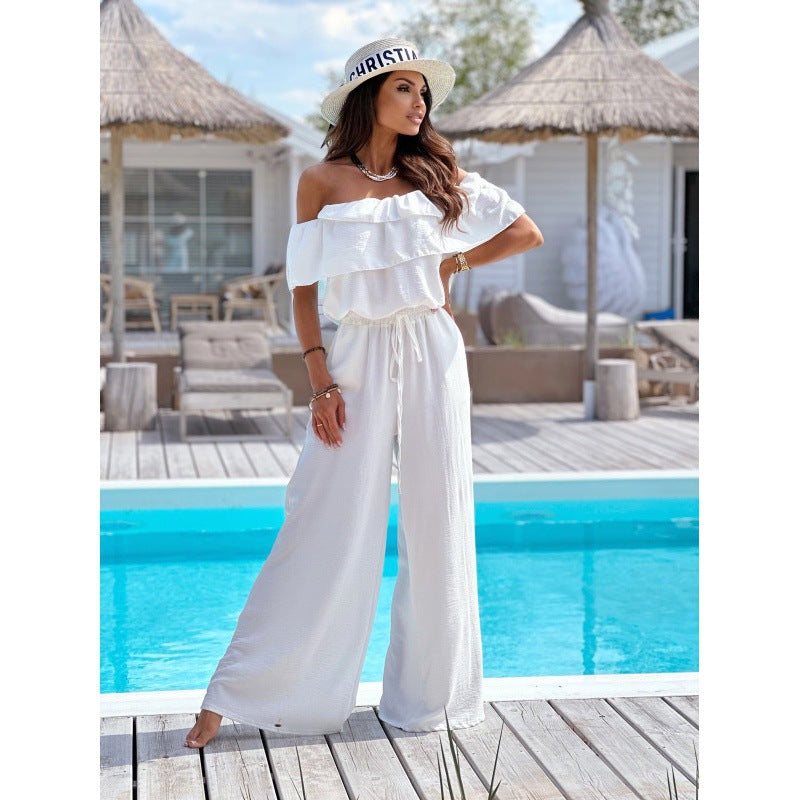 Chic Ruffled Short Sleeve Wide Leg Jumpsuit