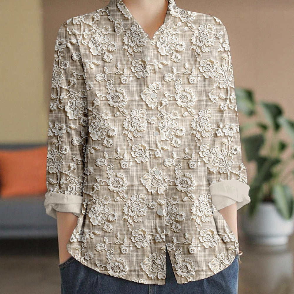 Women's Fashion Plus-size Lapel Long-sleeve Shirt Top