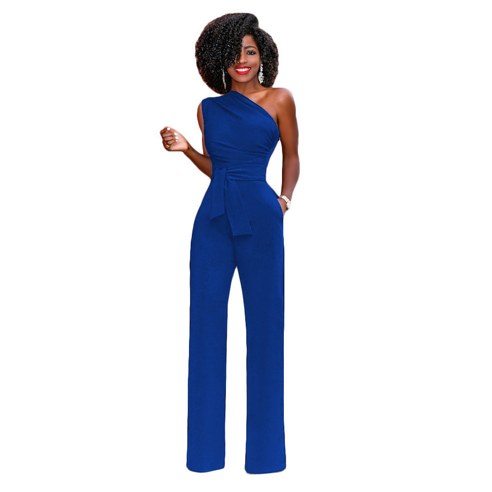 Elegant Slanted-Collar Wide-Leg Jumpsuit