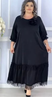 Plus Size Solid Color Mesh A-Line Mid-Length Dress