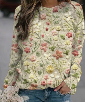 Women's Printed Loose Round Neck Casual Sweater