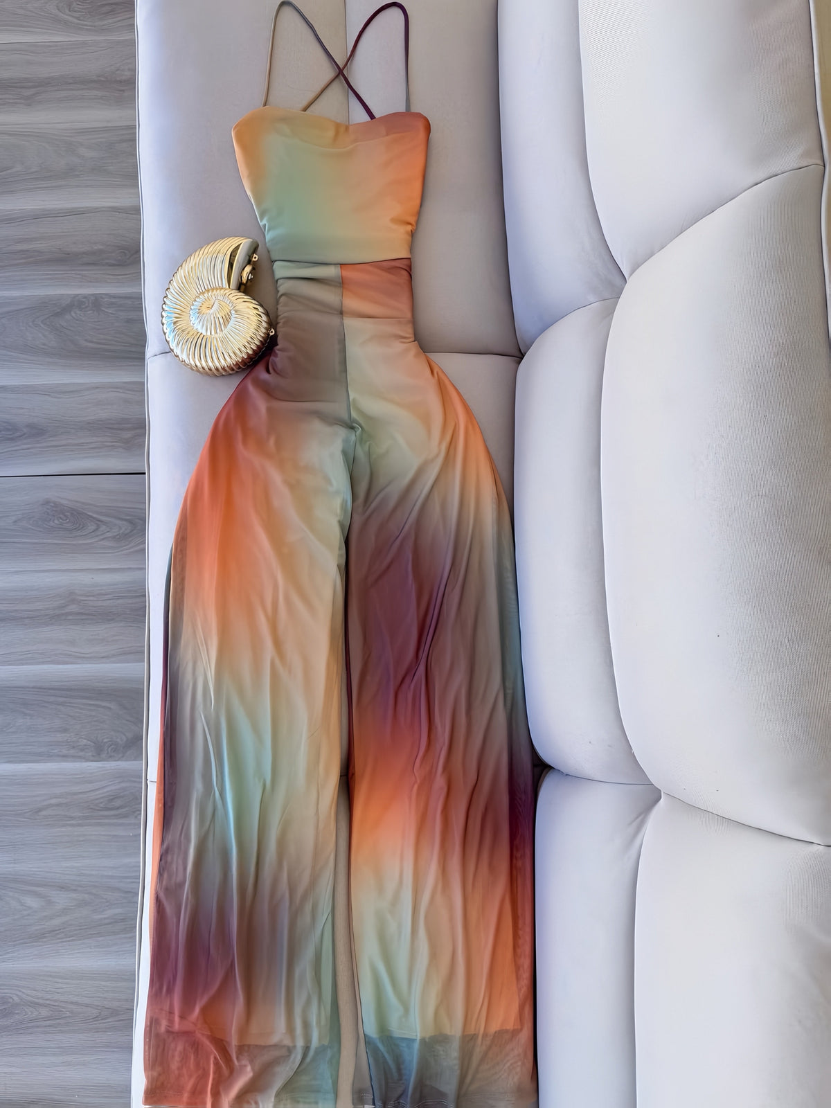 Ombre Off-the-Shoulder Back-Tie Bodycon Jumpsuit