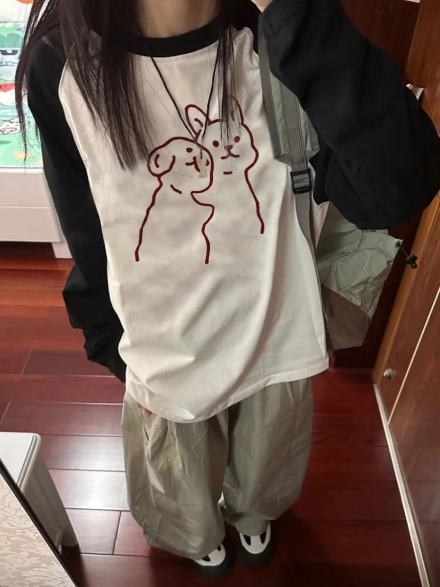 Korean Style Contrast Color Loose Casual Women's Sweater