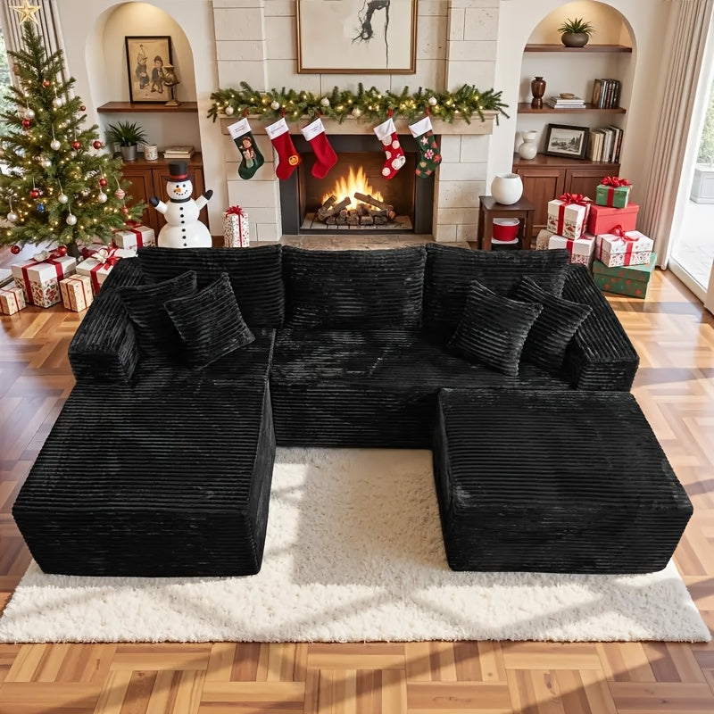 132‑Inch U‑Shaped Modular Corduroy Sofa Bed with Convertible Sleeper