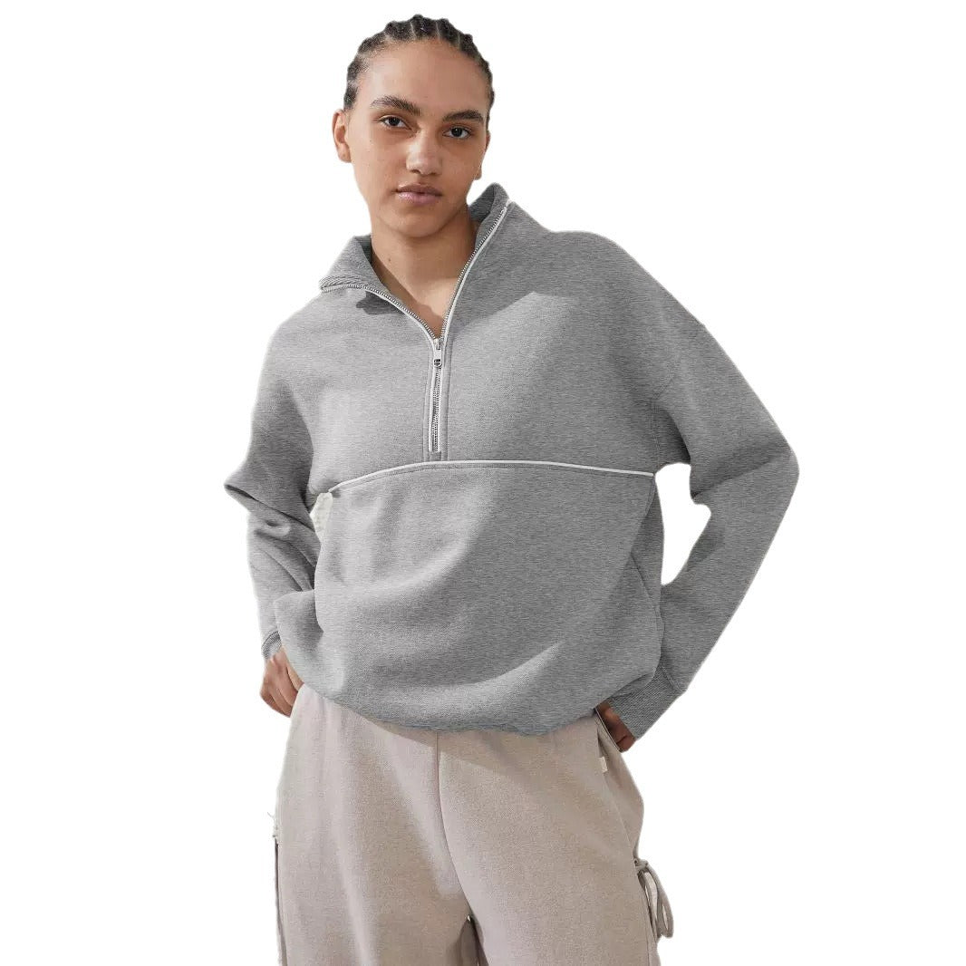 Women's Contrast Half-Zip Sports Pullover Sweatshirt