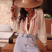 Women's Retro Ethnic-Style Embroidered Long-Sleeve Shirt
