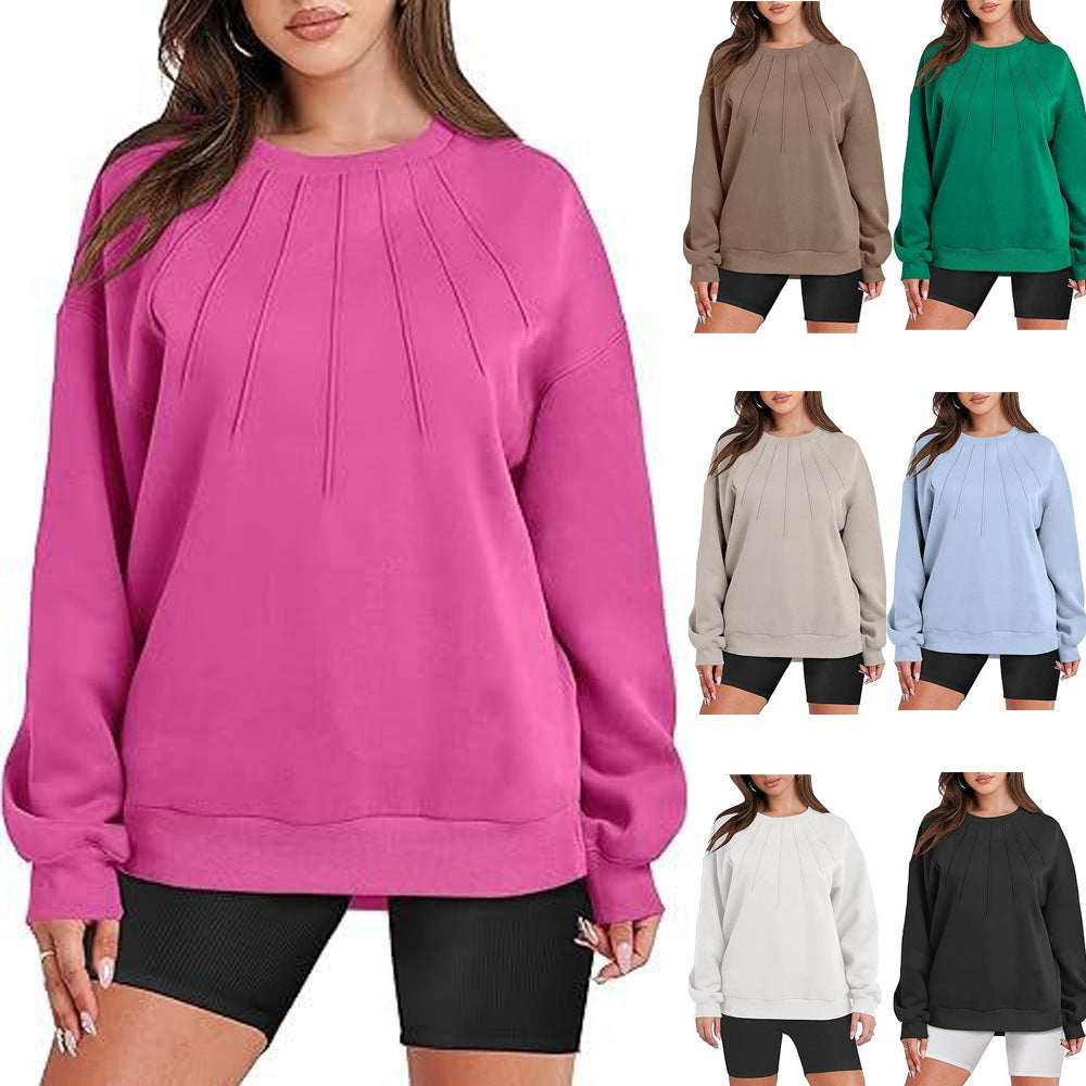 Women's Casual Pleated Round-Neck Fashion Sweater