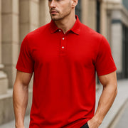 Men's Short Sleeve Button-Up Collar Polo Shirt in Polyester