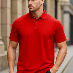 Men's Short Sleeve Button-Up Collar Polo Shirt in Polyester