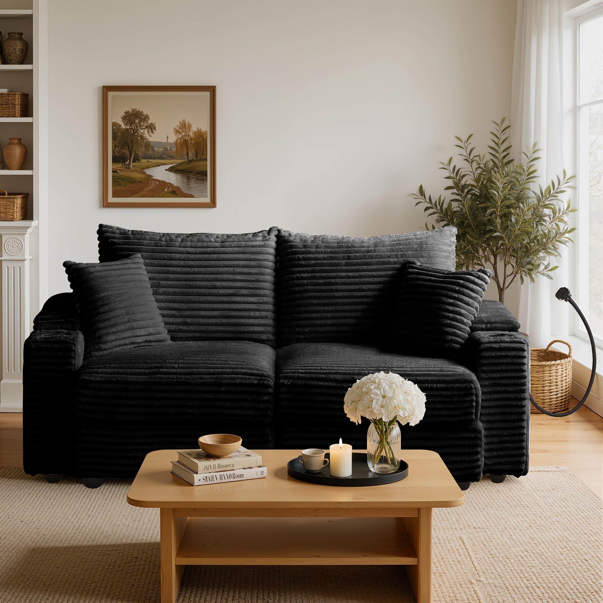 Left chaise L-shaped sectional sofa with memory foam cushions and corduroy upholstery