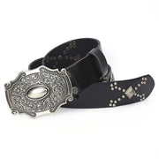 Rivets Leather Belt for Men - Classic Diamond Buckle
