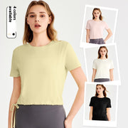 Lightweight Loose Sports Top with Drawstring Hem – Breathable Comfort