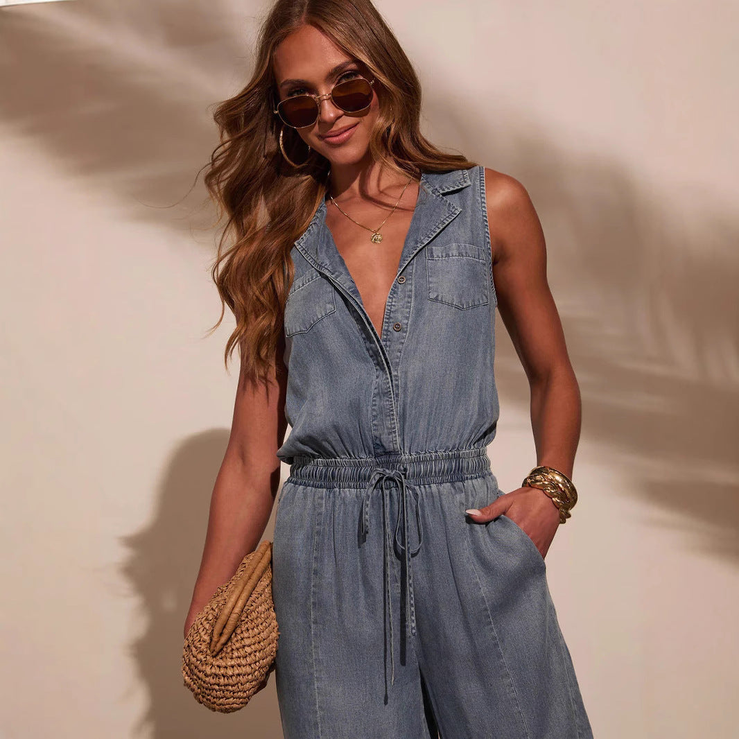 Womens Casual Lightweight Denim Jumpsuit