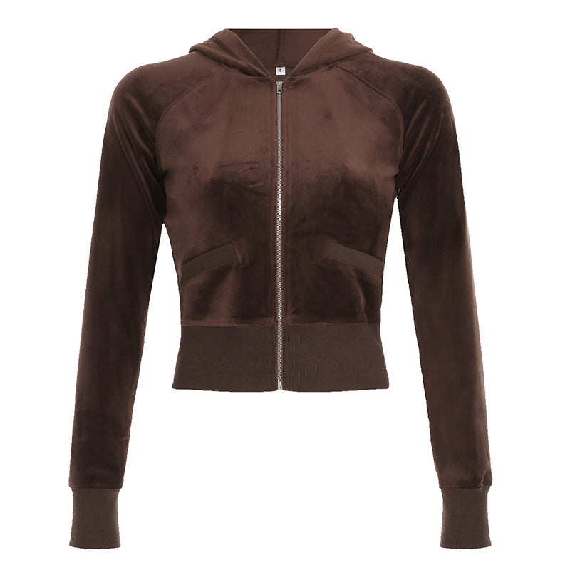 Suede Hooded Zip-Up Jacket