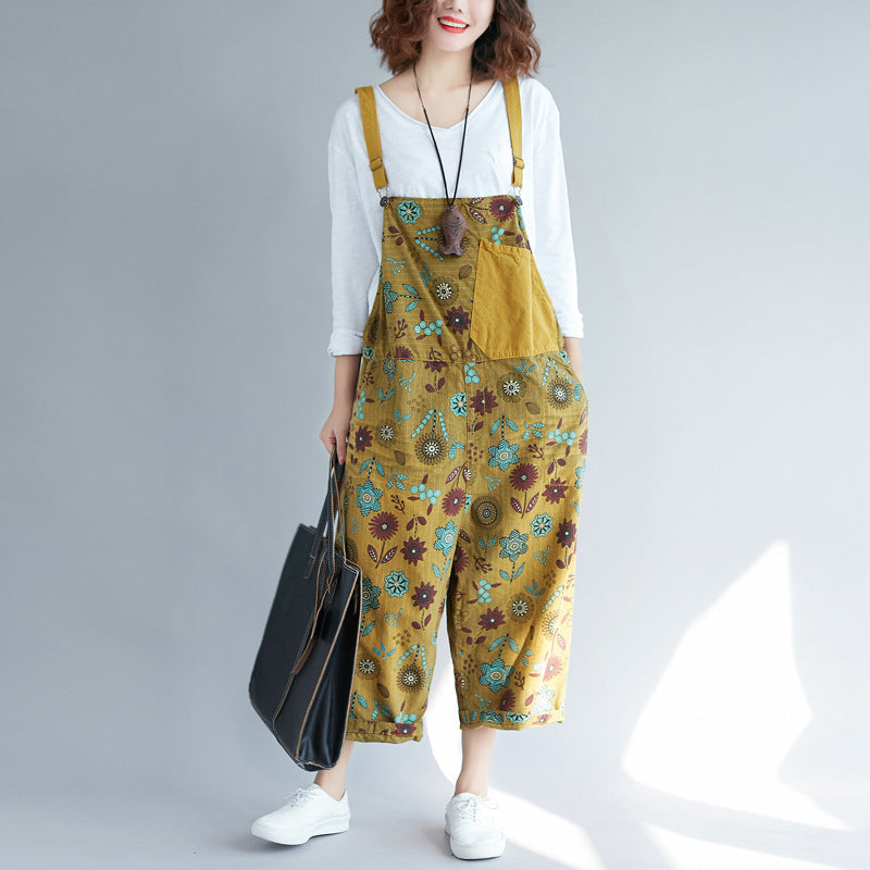 Vintage Washed Japanese Suspender Pants for Women