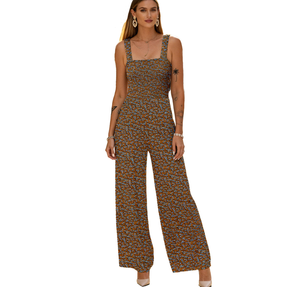 Women's Strappy Loose Printed Jumpsuit