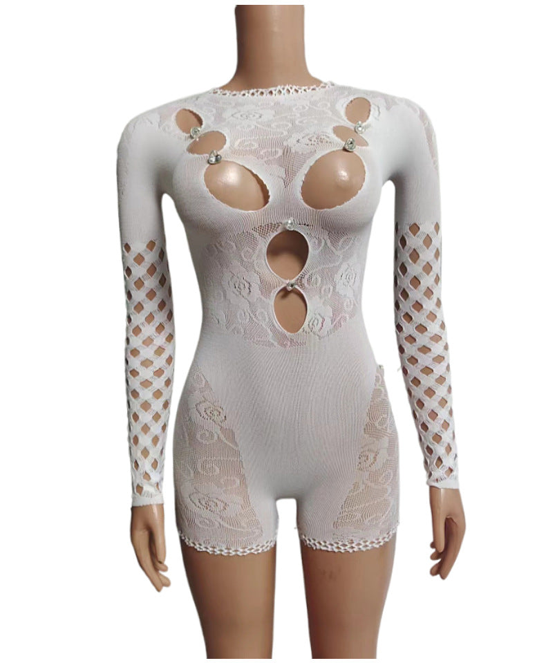 Lady Sexy Mesh See-through Hollow Siamese Shorts