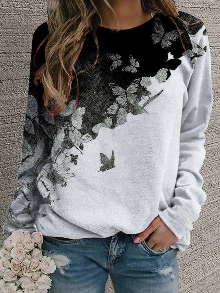 Women's Retro Floral Round Neck Casual Sweater