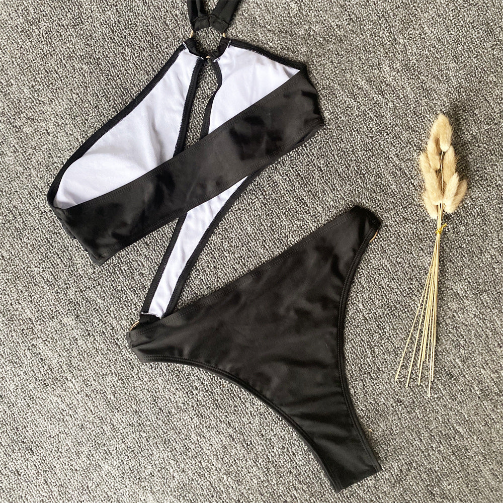 Chic High-Waist Irregular Split Bikini Swimsuit