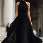 Womens High-neck Chiffon Sheath Dress with a Fitted Waist
