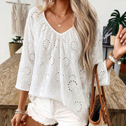 Elegant Hollow-Out Long Sleeve Shirt – Chic White Top